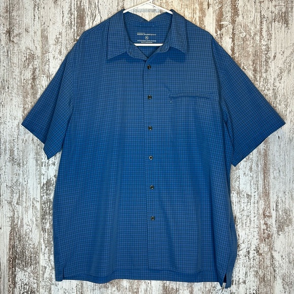 EDDIE BAUER Sport Button Up Shirt Mens XL Blue Plaid Collared Zip Pocket - Picture 1 of 3